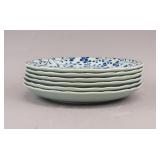 Japanese Floral Blue & White Porcelain Plates 6pc