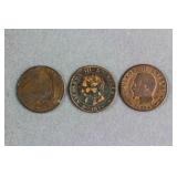 1854 - 56 France 5 Centimes Napoleon III Coins 3pc
