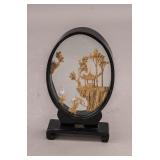 Chinese Wood Carved Landscape Oval Diorama