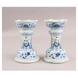 Chinese Blue & White Porcelain Candlesticks 2pc
