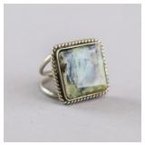 vintage prehnite gemstone adjustable ring