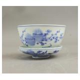 Chinese Blue & White Porcelain Tea Bowl w/ Lid