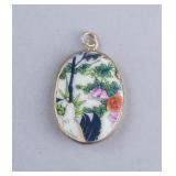 Vintage Silver-plated Porcelain Pendant