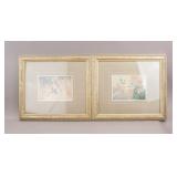 Chinese Framed Lithograph on Papers Birds 2pc