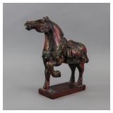 Vintage Red Wood Horse Sculpture
