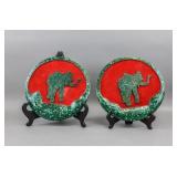 Vintage Malachite Decorative Elephant Plates 2pc