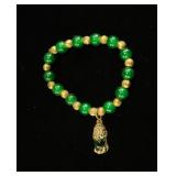 Chinese Gold-plated & Green Hardstone Beads Bangle