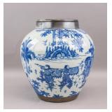 Chinese Blue White Silver-plated Porcelain Jar