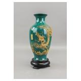 Chinese Gold Dragon Green Glaze Porcelain Vase