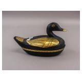 Vintage Black Gilt Lacquered Duck Trinket Box