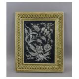 Vntage Engraved Floral and Bird Metalwork Panel