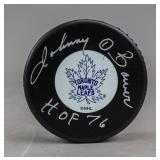Vintage Maple Leafs Puck Signed Johnny Bower HOF76