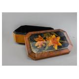 Vintage Lacquered Wood Octagonal Floral Box