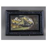 Mexican Oil on Ceramic Tile Aztec Temple Signed