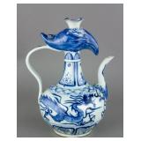 Chinese Blue & White Chicken Head Porcelain Ewer