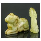 Chinese Green Hardstone Carved Toggles 2pc
