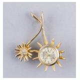 Vintage Sovereign Gold-Tone Floral Brooch Watch