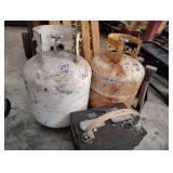 2 propane tanks one full and core battery