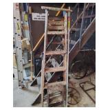2 wood ladders and extendable pole