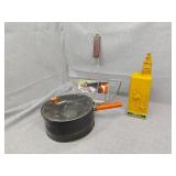 Popcorn popper, whiskey decanter empty and more