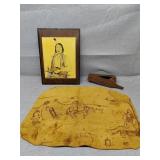 Leather drawing, game call and native American