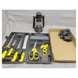 Knife kit, binoculars and lantern