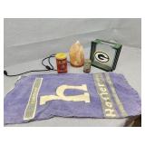 Salt lamp, packers glass cube more