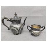 Silver plate kettle and creamer