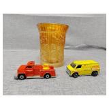 Toy cars and glass