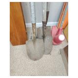 Three shovels and electric trimmer one shovel has