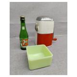 Uranium glass, 7-Up bottle and ice shaver