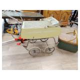 Picnic basket and antique doll stroller