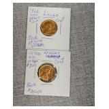 1959 d and 1962 uncirculated pennies