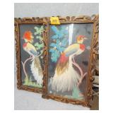 Two bird wall hangers made with real feathers