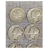 12 silver Mercury dimes