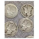 12 silver Mercury dimes