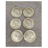 6 1964 Kennedy half dollars - 90% silver