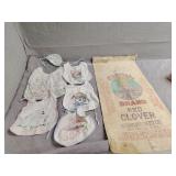 Vintage baby bibs and cloth clover bag