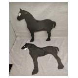 Two metal cut out horses