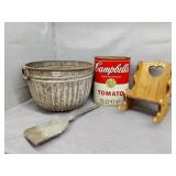 Small doll rocking chair, campbells trash can and