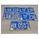 5 Iowa  license plates 1986