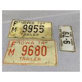 Three Iowa license plates 63, 73, 74