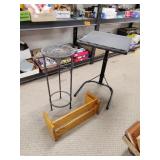 Plastic small table, small wood shelf and plant