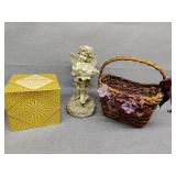 Avon butter dish, basket and fairy decor