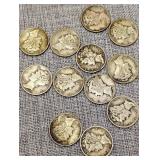 12 Silver Mercury dimes