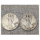 1942, 43 walking Liberty silver half dollars