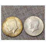 Two 1964 Kennedy silver half dollars