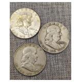 1952, 59, 61 silver Franklin half dollars