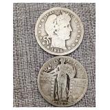 Two silver quarters 1915, 1927