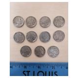 11 Buffalo Indian Head Nickels